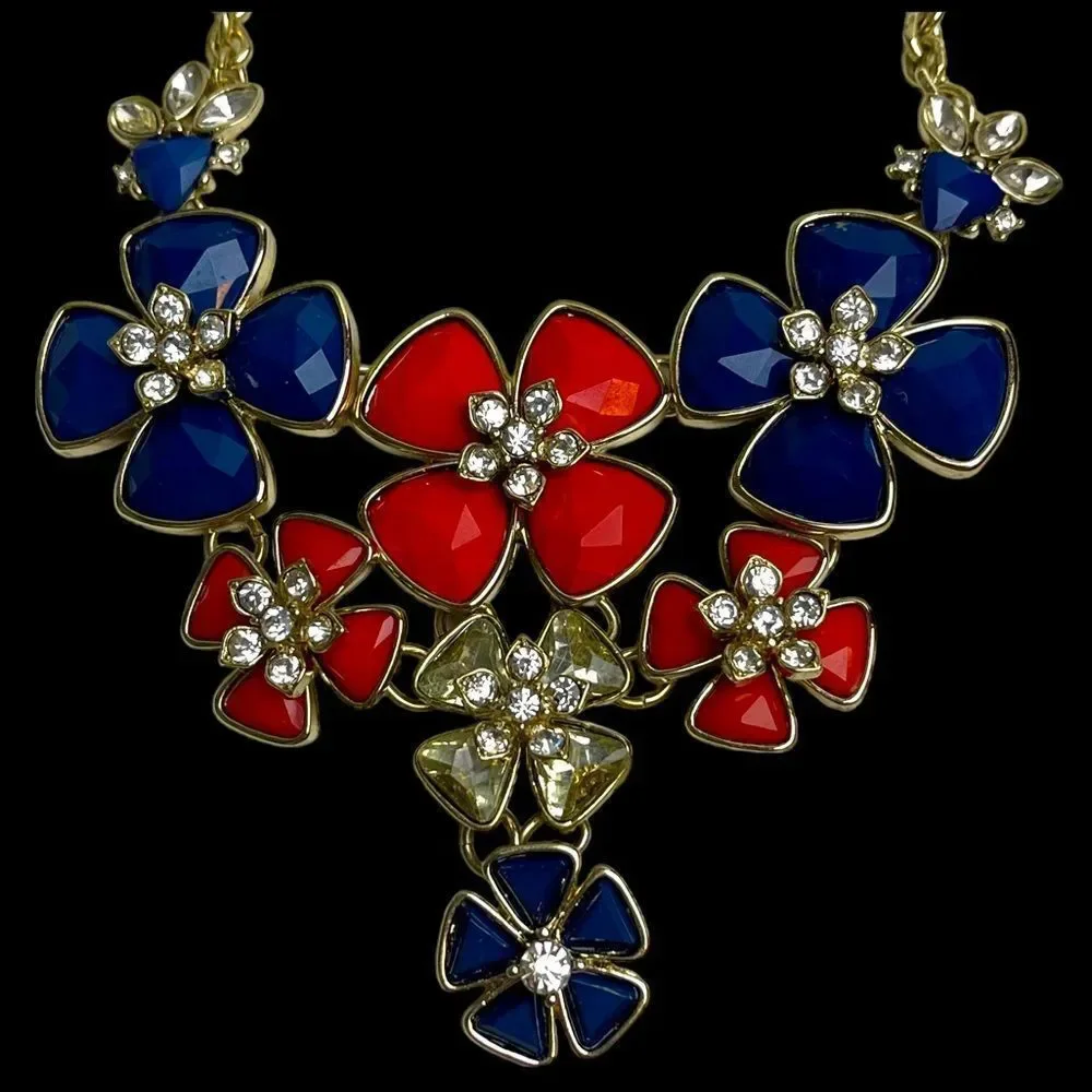 The Limited ORANGE and BLUE Flower Necklace with Gold Chain